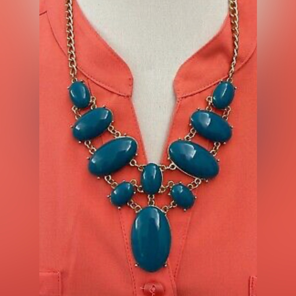 Teal Green Gold-tone Women's Fashion Necklace